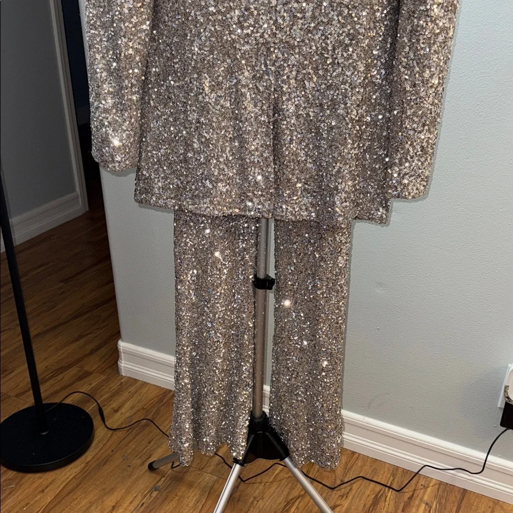 Silver Sequin Women's Blazer and Pants Set - Picture 7 of 11